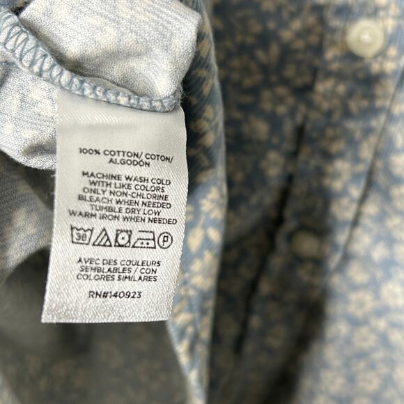 LOFT Floral Corduroy Tunic Button Up Shirt Blue Cream Size XXL - Picture 8 of 8